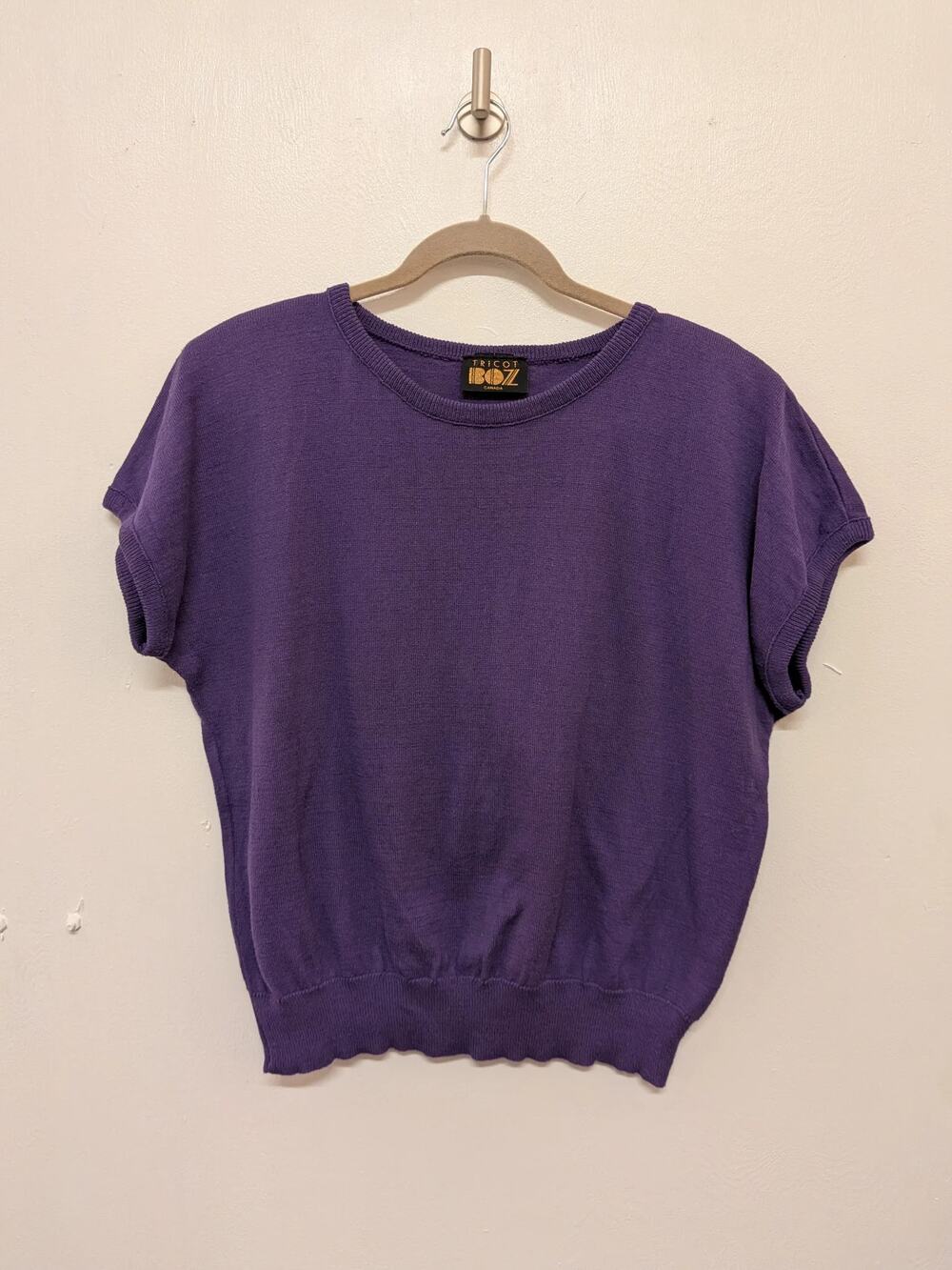 Tricot Boz Short Sleeve Knit Sweater Purple Size L